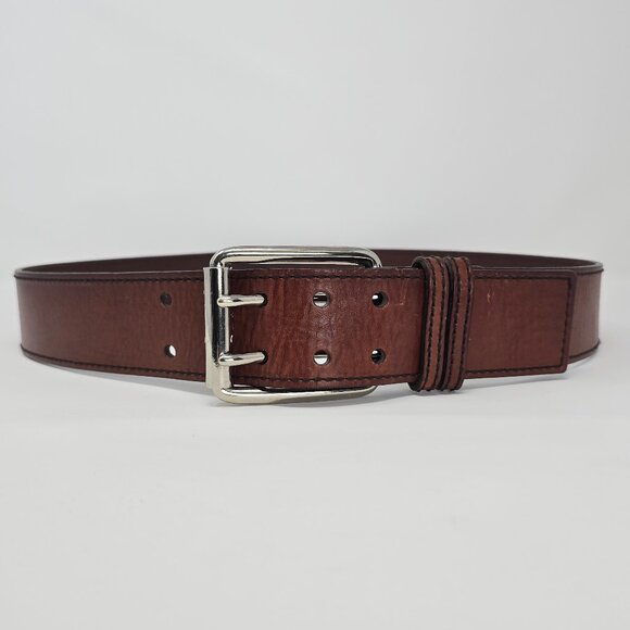 MICHAEL Michael Kors Brown Leather Wide Belt XL Silver Tone Double Prong Buckle main image 11